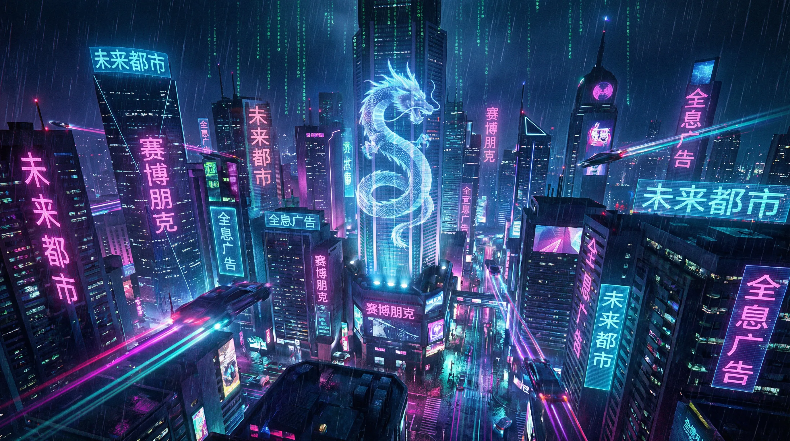 澳门百家乐霓虹都市赛博朋克城市夜景